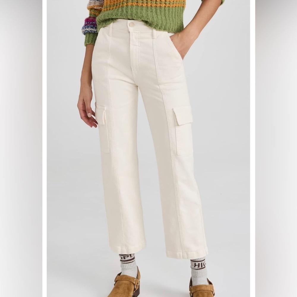 NEW MOTHER Women's The Rambler Cargo Ankle Jeans, Size 30 in Cream Puff